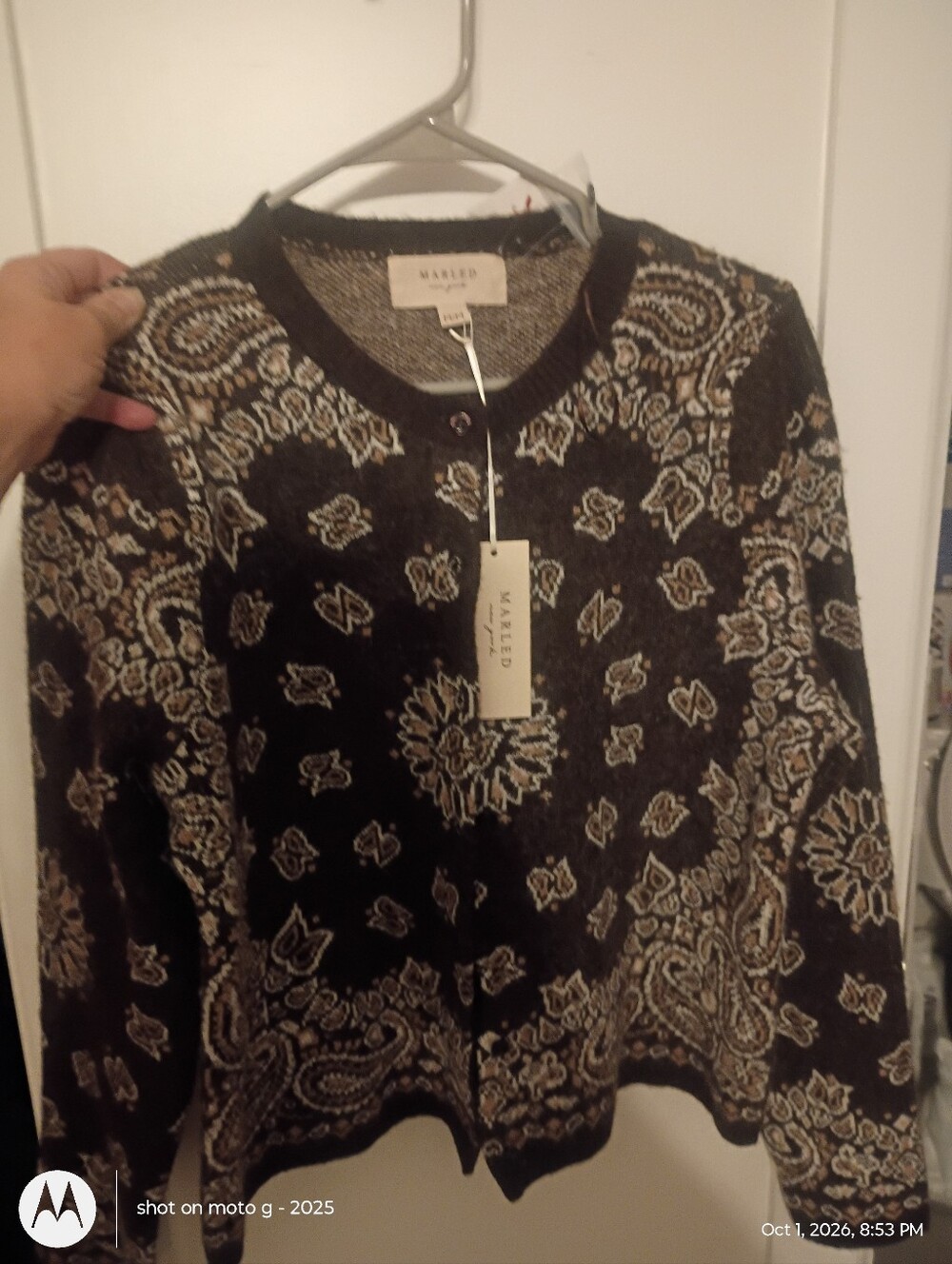 Marled Brown & Creambandana Paisley Knit Cardigan
